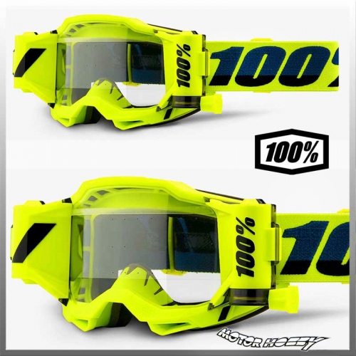 MOTOCROSS ENDURO GOGGLE 100% ACCURI 2 FORECAST ROLL-OFF MUD SPECIFIC SYSTEM YELLOW