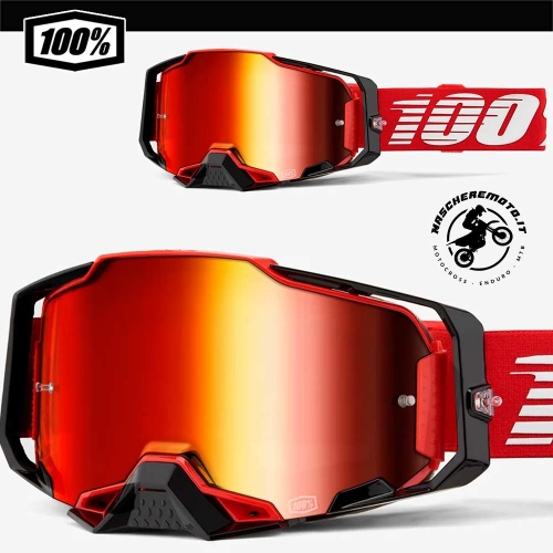 MASCHERA MOTOCROSS ENDURO 100% ARMEGA RED LENTE A SPECCHIO