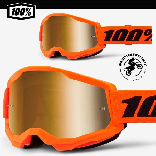 MASCHERA MOTOCROSS ENDURO 100% STRATA 2 NEON ORANGE LENTE A SPECCHIO