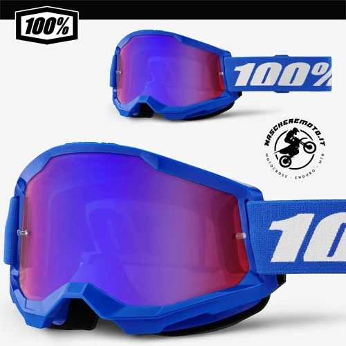 MASCHERA MOTOCROSS ENDURO 100% STRATA 2 BLU LENTE A SPECCHIO