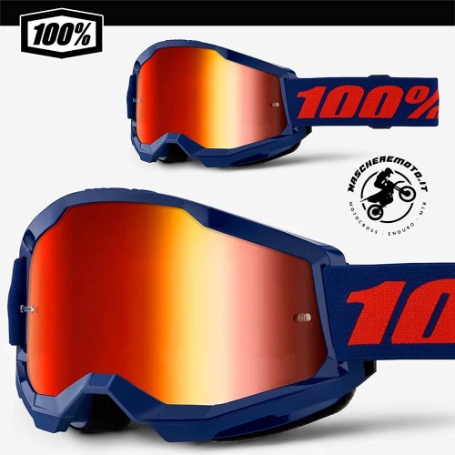 MOTOCROSS ENDURO GOGGLE 100% STRATA 2 NAVY MIRROR LENS