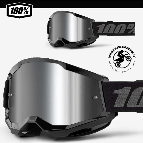 MASCHERA MOTOCROSS ENDURO 100% STRATA 2 BLACK LENTE A SPECCHIO